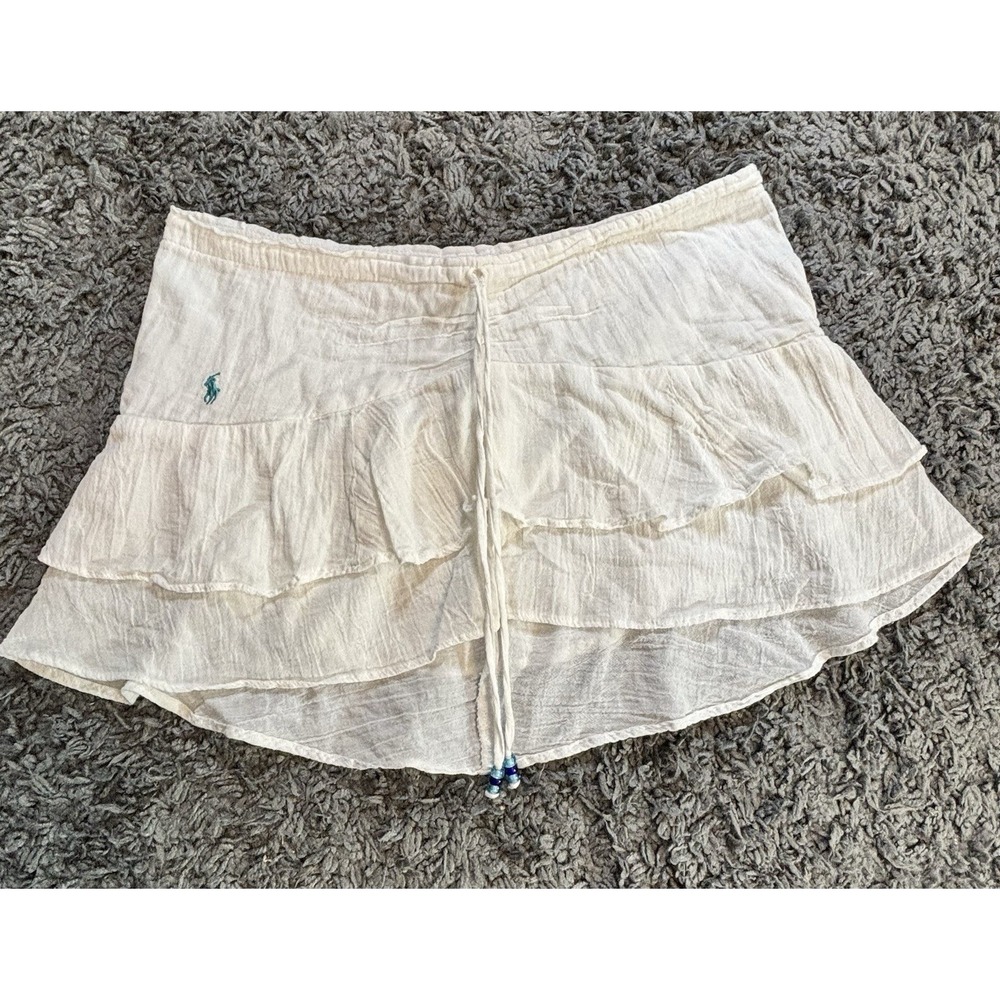 ralph lauren mini skir tcrinkled tiered ruffle drawstring Cotton White Womens S